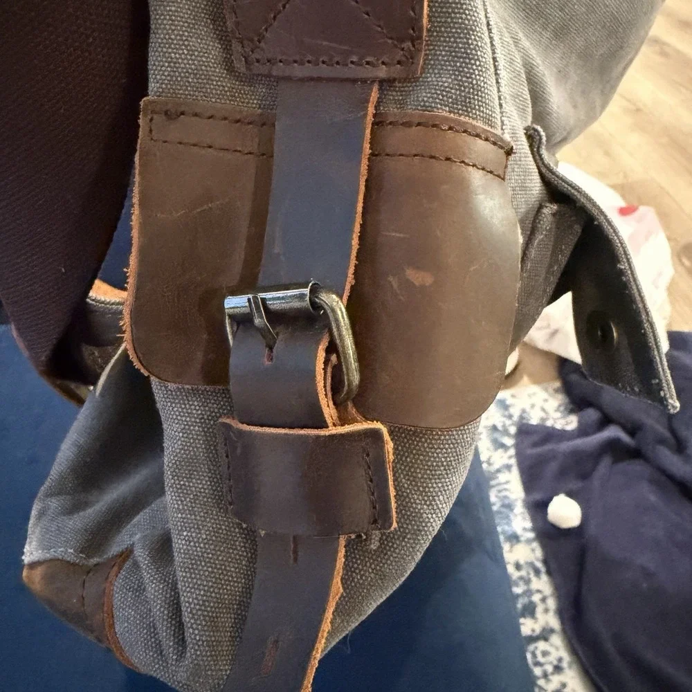Lifewit Messenger Bag Gray Canvas Brown Leather‎ Satchel Cross Body Shoulder